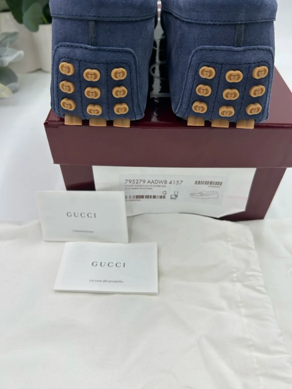 Men's Gucci, GG embossed suede Driver loafers size 11 fits 11.5 US made in Italy
